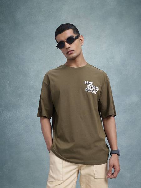 Roadster Printed Men Round Neck Green T-Shirt