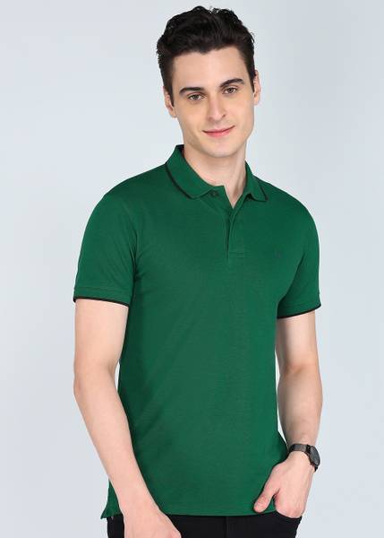 PETER ENGLAND Solid Men Polo Neck Yellow T-Shirt