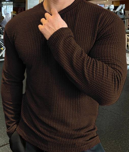 Force Solid Men Round Neck Brown T-Shirt