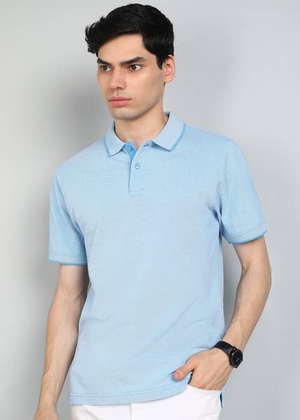 Raymond Solid Men Polo Neck Light Blue T-Shirt