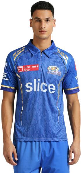 playR X Mumbai Indians Printed Men Polo Neck Blue T-Shirt