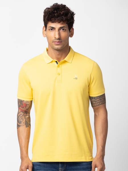 Spykar Solid Men Polo Neck Yellow T-Shirt