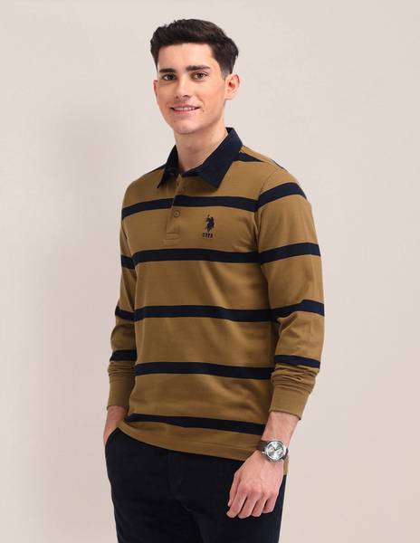 U.S. POLO ASSN. Striped Men Polo Neck Yellow T-Shirt
