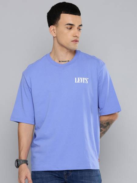 LEVI'S Solid Men Crew Neck Blue T-Shirt