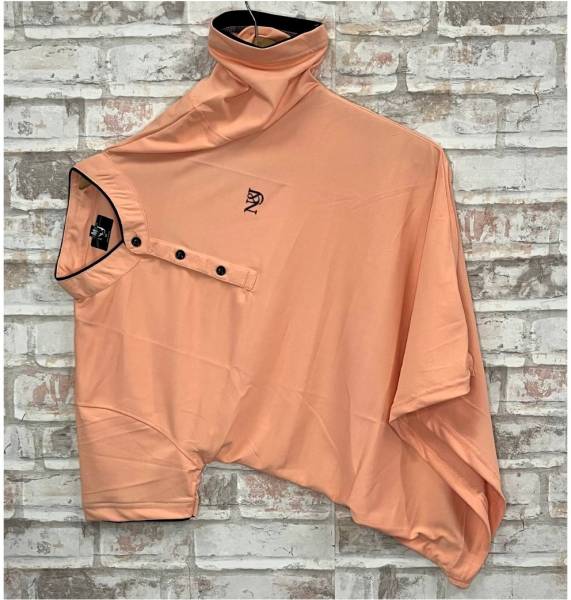 N AND J Solid Men Henley Neck Orange T-Shirt