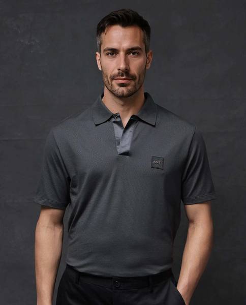RARE RABBIT Solid Men Polo Neck Grey T-Shirt