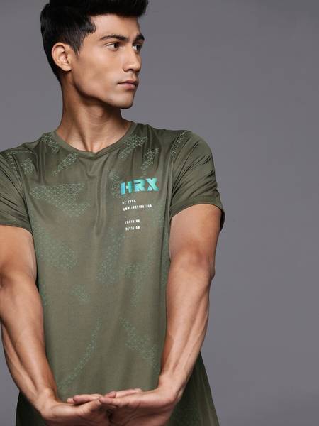 HRX by Hrithik Roshan Printed Men Round Neck Green T-Shirt