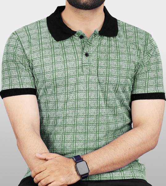 VeBNoR Printed Men Polo Neck Light Green T-Shirt