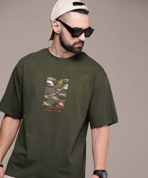 Roadster Printed, Typography Men Round Neck Green T-Shirt