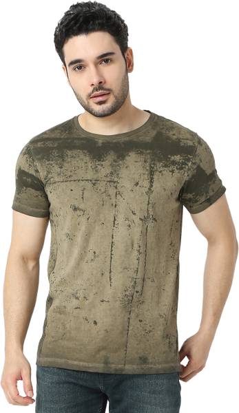 Spykar Printed Men Round Neck Green T-Shirt