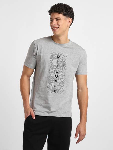 NOBERO Printed Men Round Neck Grey T-Shirt