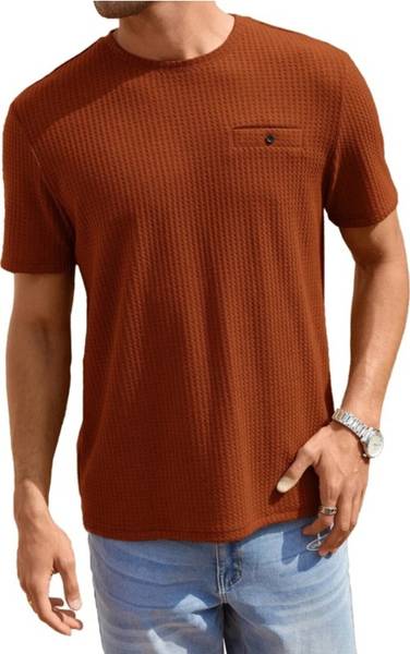 KRYVONN Self Design Men Round Neck Brown T-Shirt