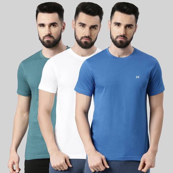 Force NXT Solid Men Round Neck Blue, White, Green T-Shirt