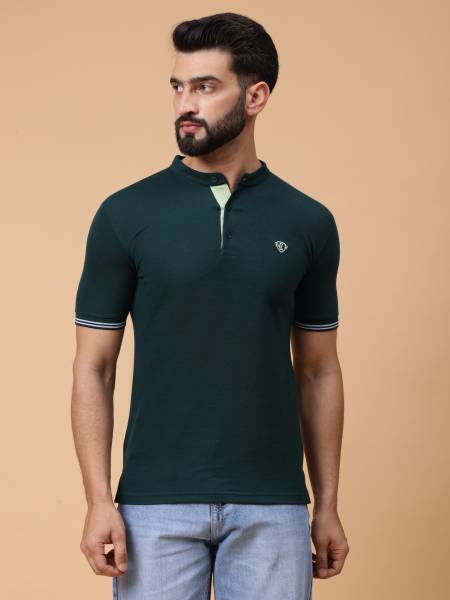 We Perfect Printed Men Polo Neck Green T-Shirt