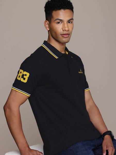 NAUTICA Solid Men Polo Neck Black T-Shirt