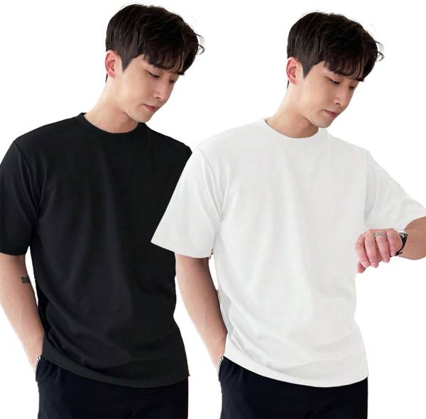 AJOLLI Solid Men Round Neck Black, White T-Shirt