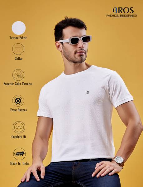 3BROS Solid Men Round Neck White T-Shirt