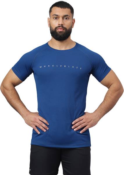 MUSCLEBLAZE Solid Men Round Neck Blue T-Shirt