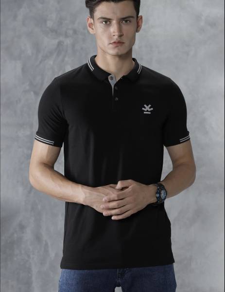 WROGN Solid Men Polo Neck Black T-Shirt