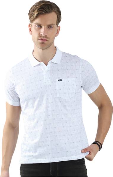 MONTE CARLO Printed Men Polo Neck White T-Shirt