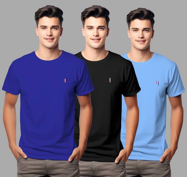 Checks & Squires Solid Men Round Neck Multicolor T-Shirt