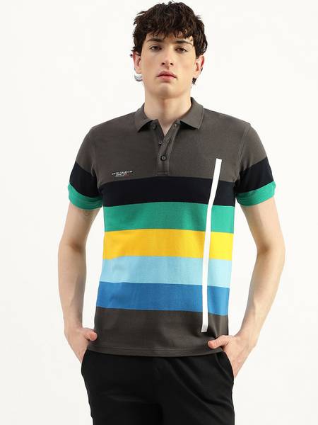 United Colors of Benetton Striped Men Polo Neck Multicolor T-Shirt