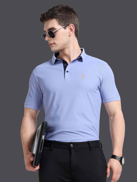 Stellers Solid Men Polo Neck Purple T-Shirt