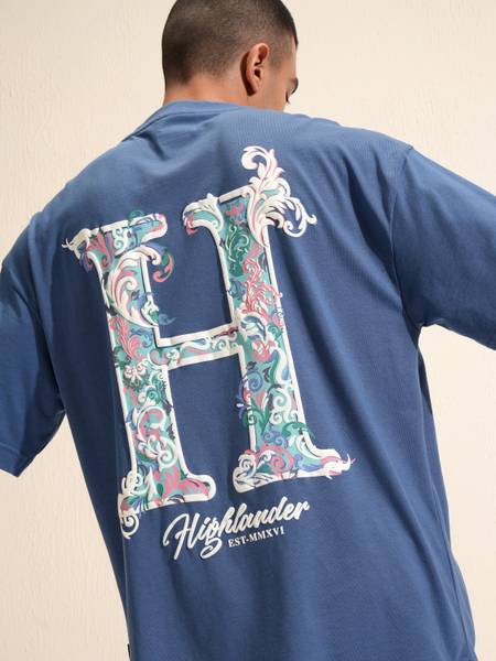 HIGHLANDER Printed Men Round Neck Blue T-Shirt
