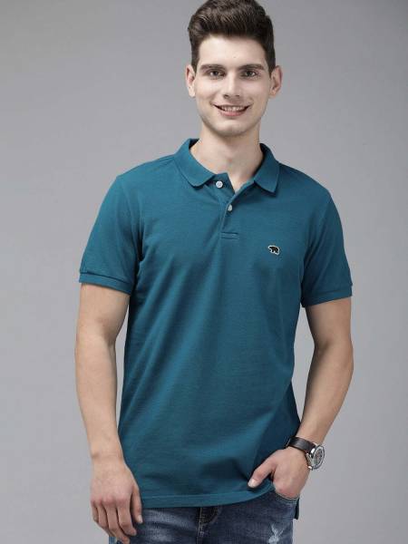 THE BEAR HOUSE Solid Men Polo Neck Blue T-Shirt