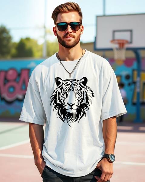 ENITOR Printed Men Round Neck White T-Shirt