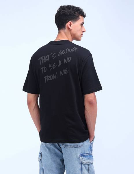 FLYING MACHINE Printed Men Round Neck Black T-Shirt