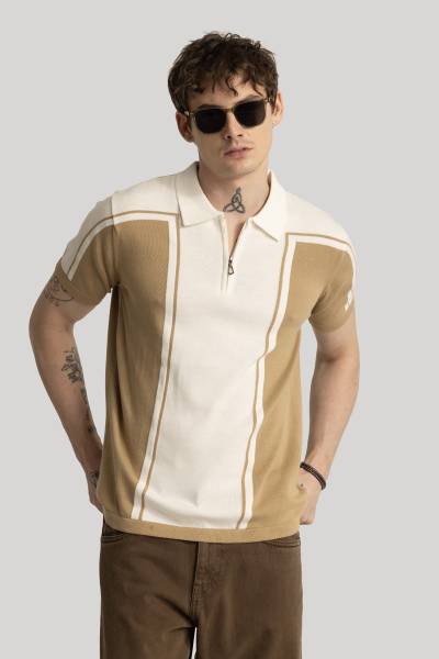 Snitch Colorblock Men Polo Neck Beige T-Shirt