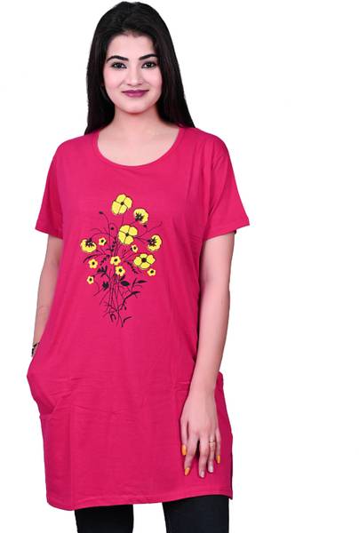 NG Store Printed, Graphic Print Women Round Neck Pink T-Shirt