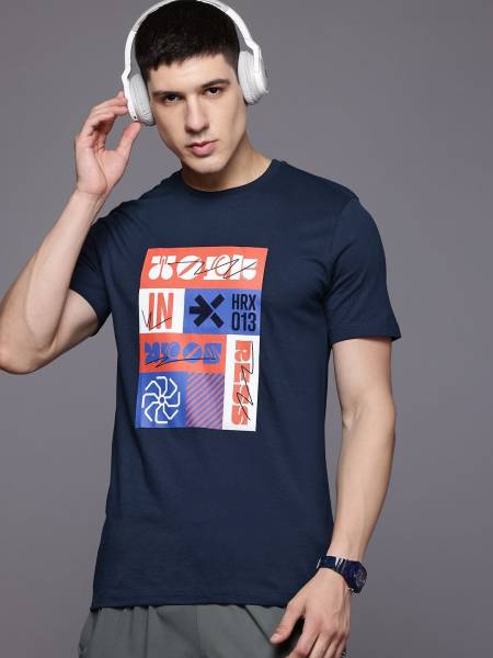 HRX by Hrithik Roshan Printed Men Round Neck Blue T-Shirt