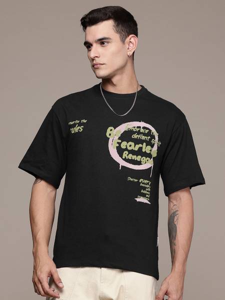 Roadster Printed Men Round Neck Black T-Shirt