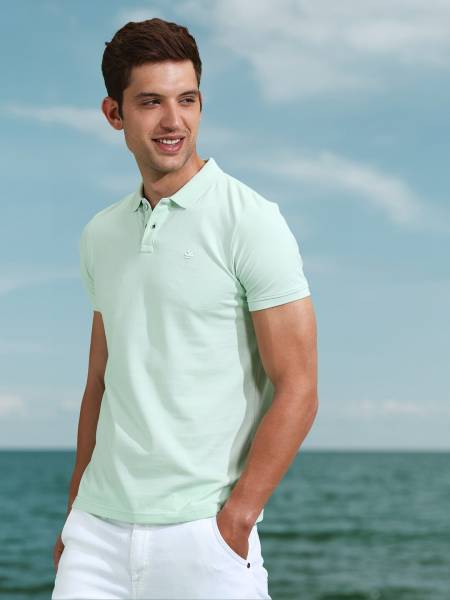 WROGN Solid Men Polo Neck Green T-Shirt