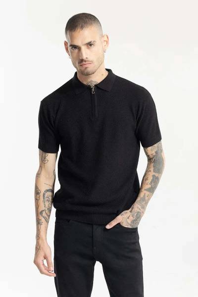 Snitch Solid Men Polo Neck Black T-Shirt