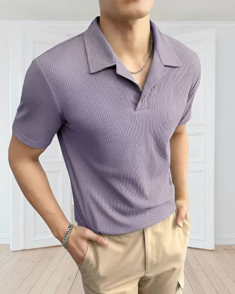 TAZO Solid Men Polo Neck Purple T-Shirt