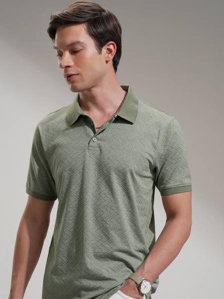LOCOMOTIVE Self Design Men Polo Neck Green T-Shirt