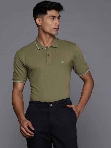 Raymond Solid Men Polo Neck Green T-Shirt