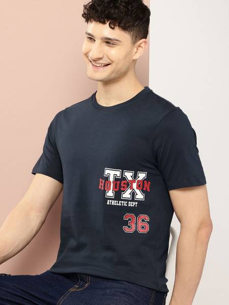 HARVARD Printed Men Round Neck Blue T-Shirt