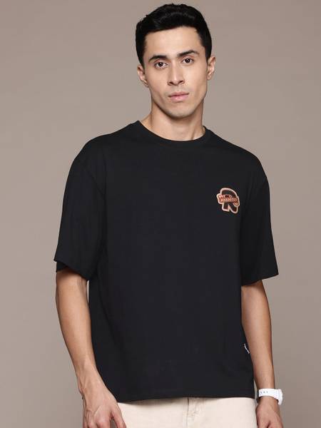 Roadster Printed Men Round Neck Black T-Shirt