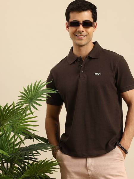 Mast & Harbour Solid Men Polo Neck Brown T-Shirt
