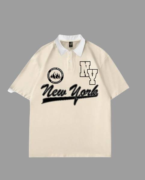AVEJO Typography Men Polo Neck Beige T-Shirt
