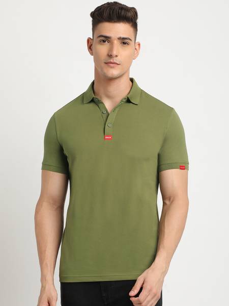 THE BEAR HOUSE Solid Men Polo Neck Green T-Shirt