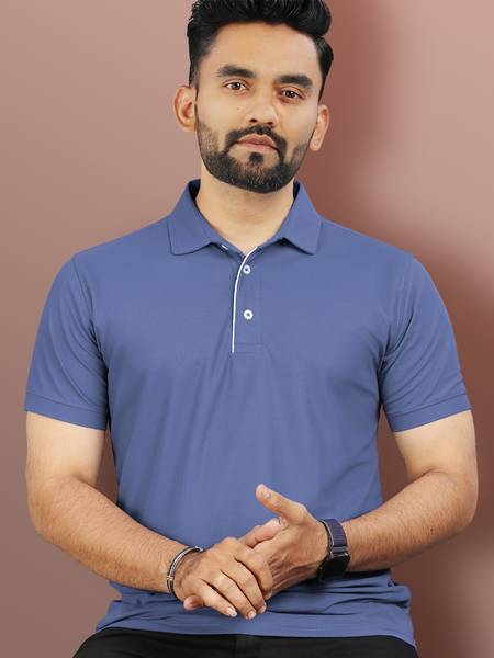 VeBNoR Solid Men Polo Neck Blue T-Shirt