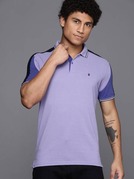 Louis Philippe Sport Colorblock Men Polo Neck Purple T-Shirt