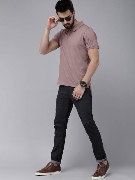 Roadster Solid Men Polo Neck Purple T-Shirt