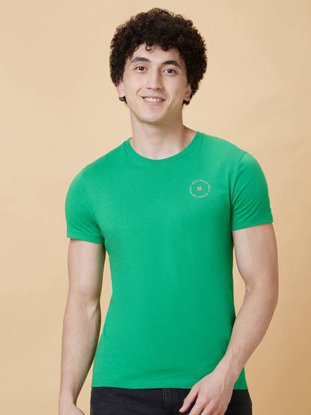 BEING HUMAN Solid Men Round Neck Green T-Shirt