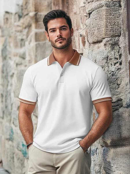 Veirdo Solid Men Polo Neck White T-Shirt